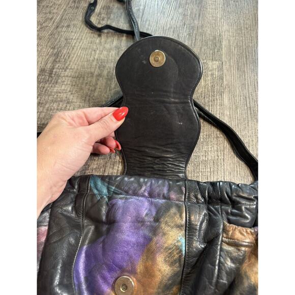 Vintage 1980s FANCY NANCY Painted Abstract Crossbody Purse Graffiti Artsy Black - Picture 3 of 12